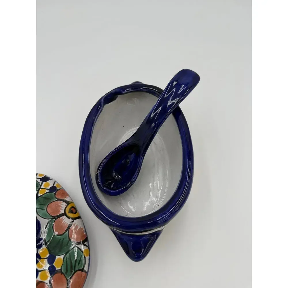 Talavera Mexican Folk Art Pottery Dish with Ladel